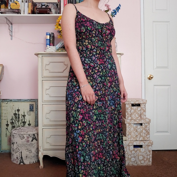 Vintage 90s Designer Button Down Floral Midi Dress - Picture 4 of 8